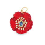 Seraphine Flame Fleur de Charme Pendant in 14K Yellow Gold with Ruby, Sapphire, and Diamonds by Elyzian Fine Jewelry