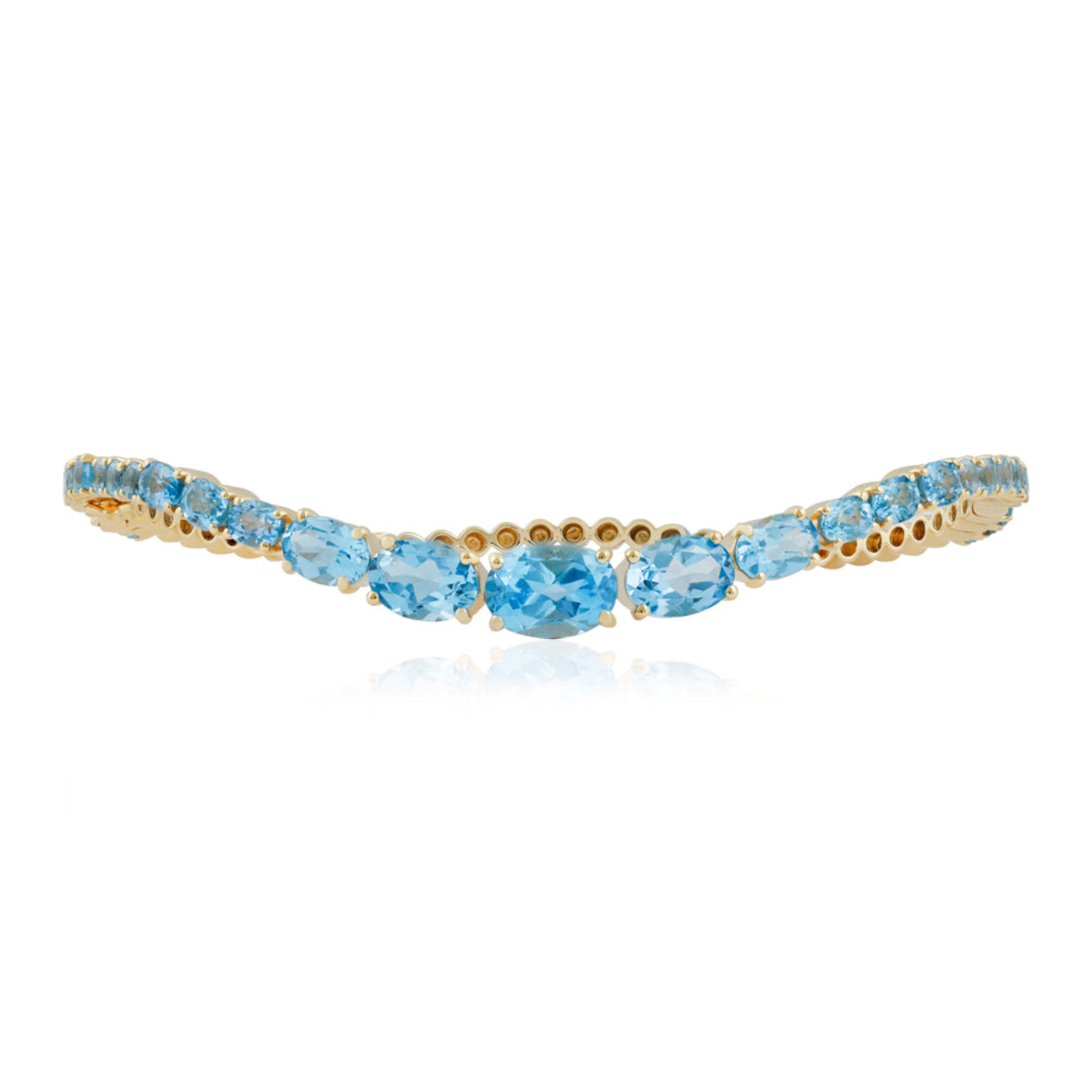 Swiss Blue Topaz wave cuff bangle in 14K yellow gold