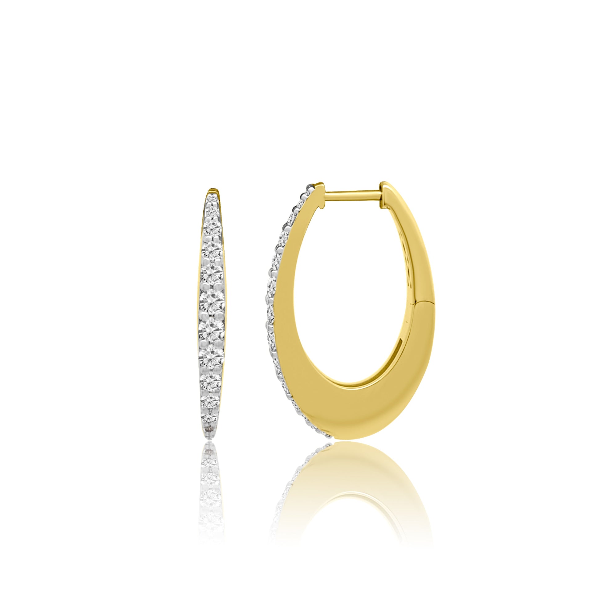 Tapered Oblong Diamond Hoop Earrings in 14K Yellow Gold by Elyzian
