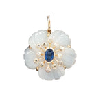 Twilight Veil Fleur de Charme Pendant in 14K Yellow Gold with Moonstone, Sapphire, and Diamonds by Elyzian Fine Jewelry