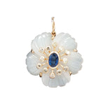 Twilight Veil Fleur de Charme Pendant in 14K Yellow Gold with Moonstone, Sapphire, and Diamonds by Elyzian Fine Jewelry