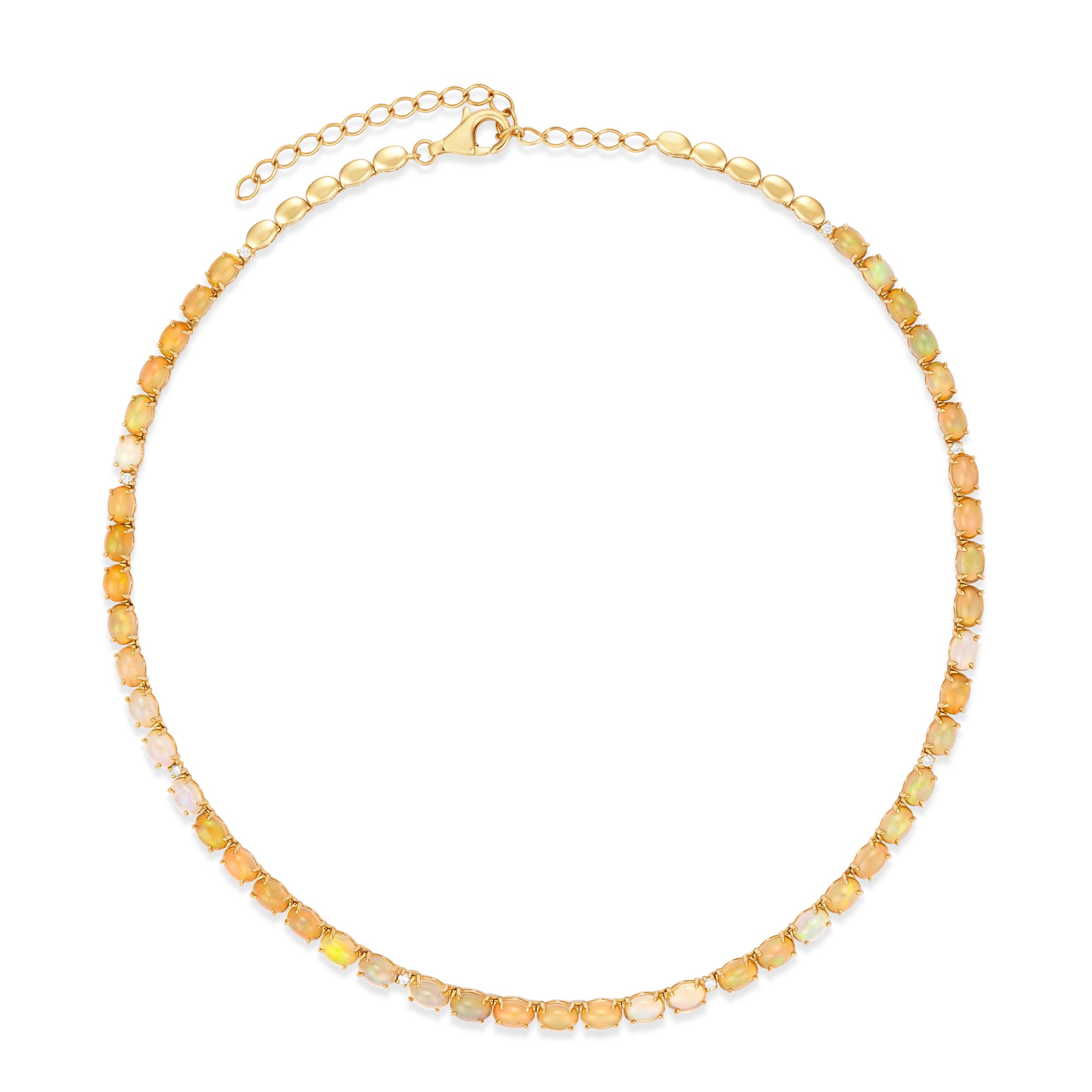 White Opal and Diamond Tennis Necklace in 14K yellow gold