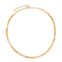 White Opal and Diamond Tennis Necklace in 14K yellow gold